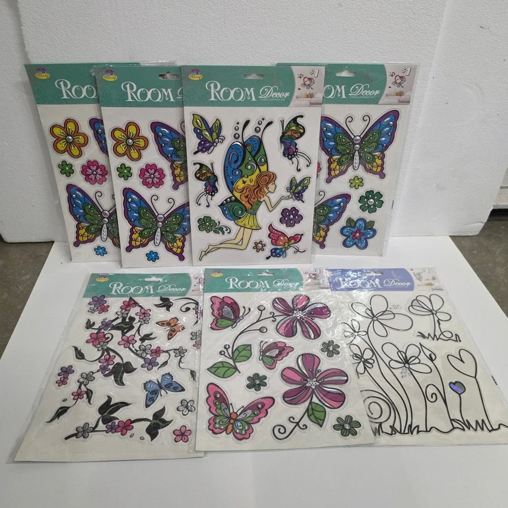 KBI Designs Room Decor Wall Sticker Lot 7 Sheets Butterfly Fairy Floral Decal